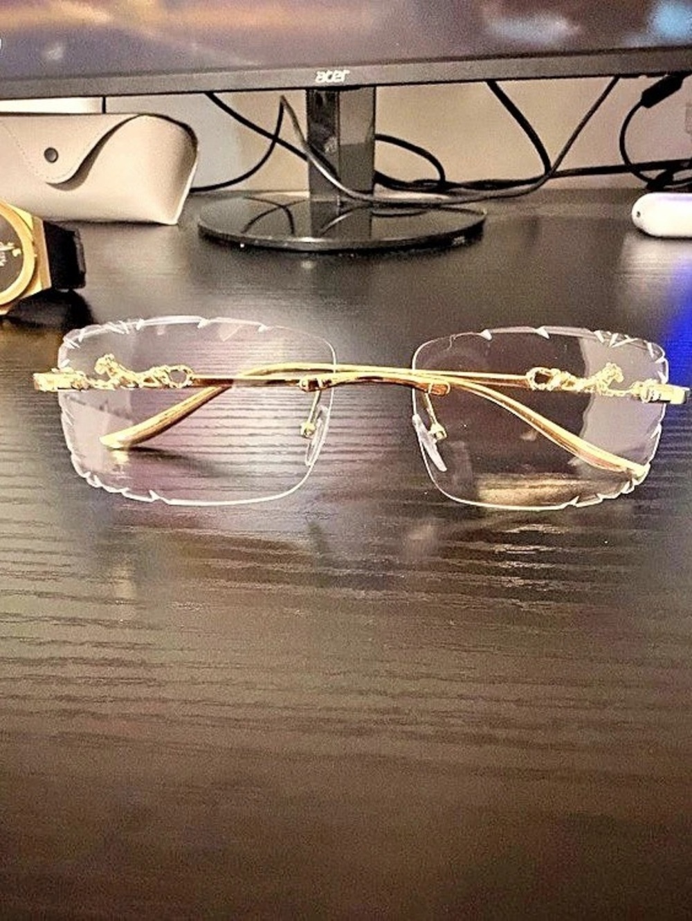 Gold & Clear Rimless Glasses Like New